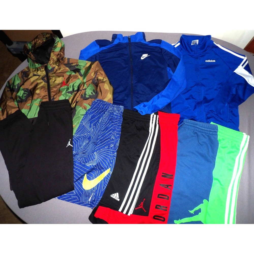 9 Piece Lot~ Air Jordan - Nike - Adidas Shorts Jackets Sweatpants Youth Large